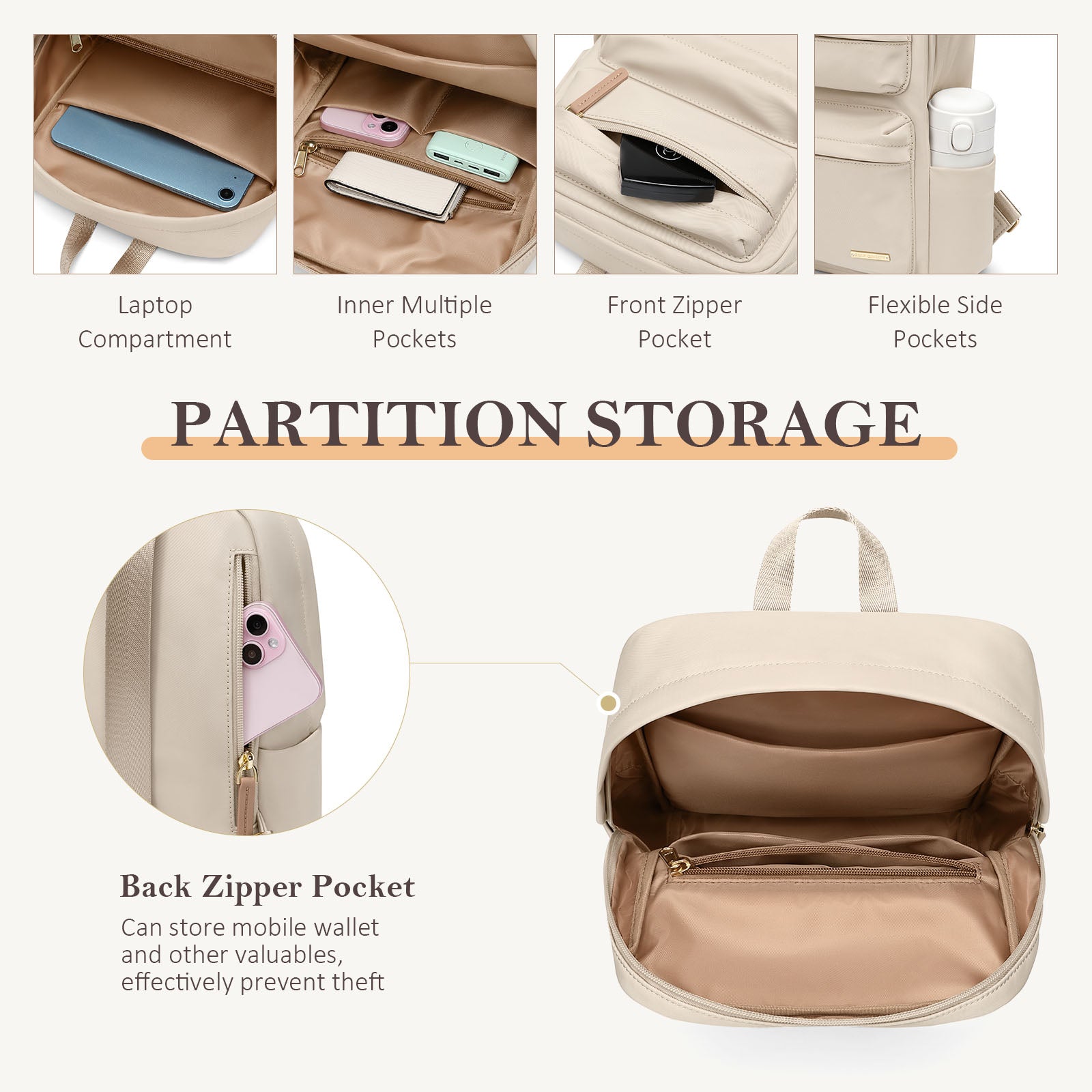 Mini Backpack for Women Lightweight Small Waterproof Backpack Purses Daily Daypack,fit 10.2Inch iPad,Apricot