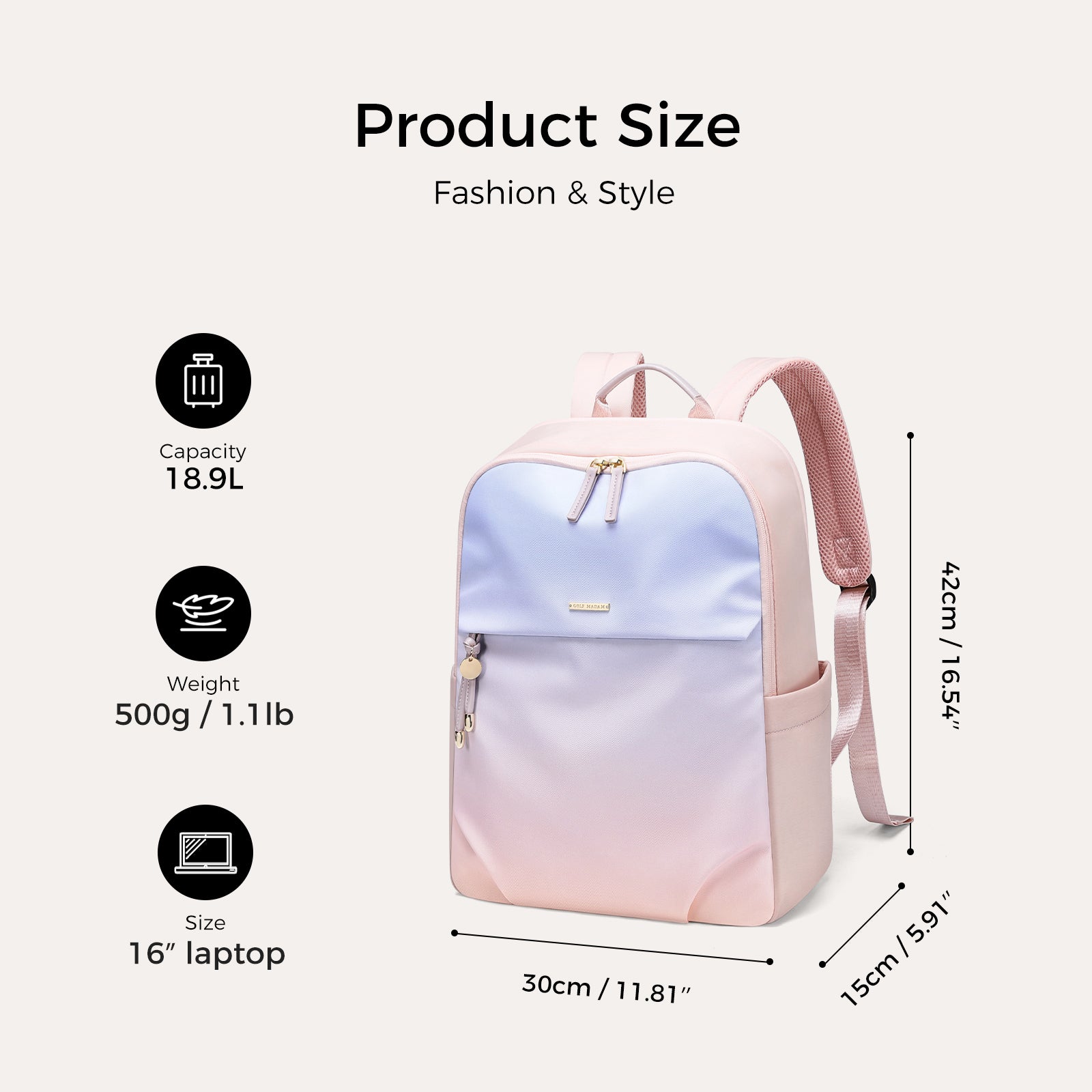 Sac à dos multifonction pour ordinateur portable 18,9 L