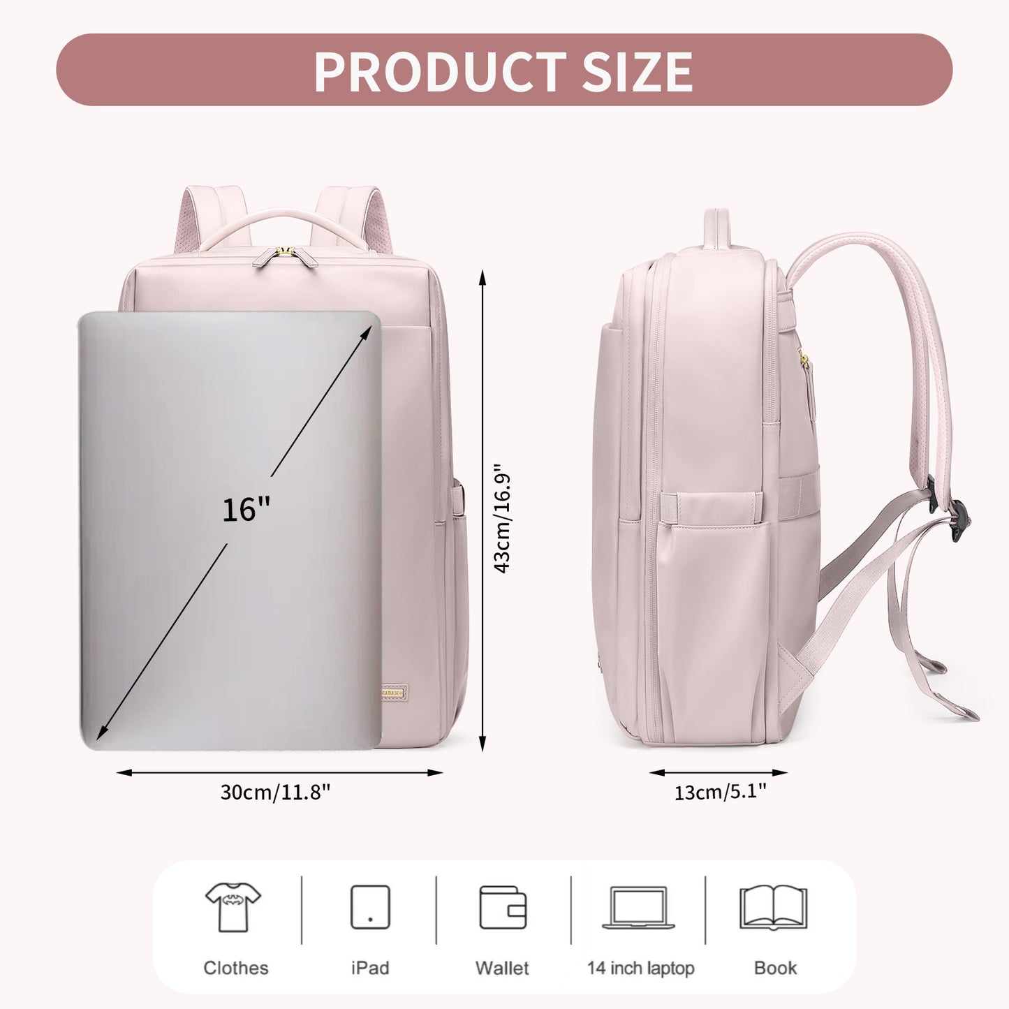 GOLF QUALITY Laptop Backpack, Travel Laptop Backpack for Women Water-Resistant Bookbag for 17.3 Inch Laptop