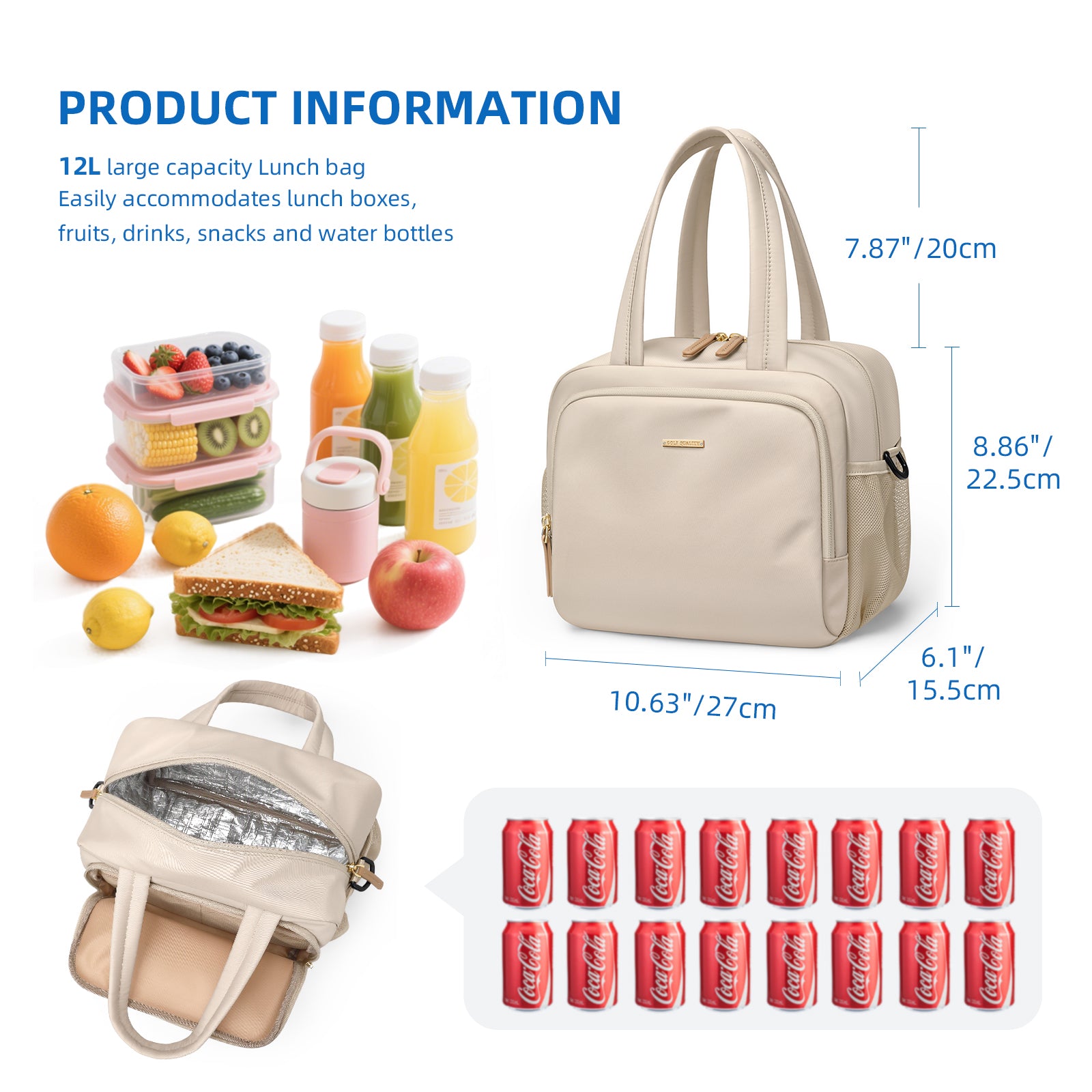 GOLF QUALITY Insulated Lunch Bags for Women,Lightweight Puffy Padded Waterproof Lunch Tote,Reusable Lunch Cooler Bag for Work Picnic