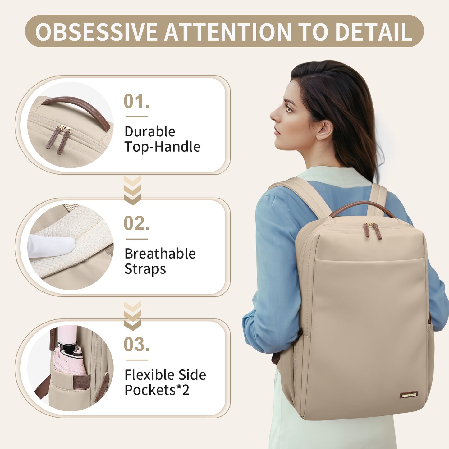 GOLF QUALITY Laptop Backpack, Travel Laptop Backpack for Women Water-Resistant Bookbag for 17.3 Inch Laptop